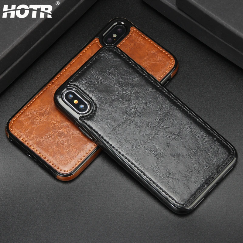 

HOTR Vintage Leather Case for iphone X PU Leather Case Magnetic Absorption Back Cover for iphone 9 8 7 6 6S Plus 5 XS XR XS Max