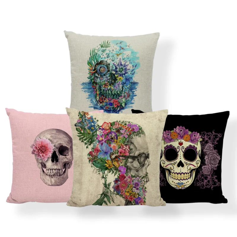 

Skull Vintage Cushion Cover Floral Tropical Pillowcase Bird Parrot Anime Headboard Home Decoration Pillow With Cover Large Linen