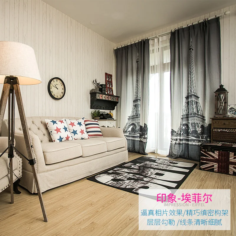 Us 27 24 18 Off 3d Linen Cheap Curtain Fabrics Paris Eiffel Tower Blinds Blackout Curtains For Living Room Curtains Bedroom Window Door Curtain In