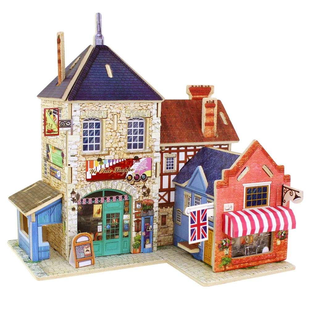 3D Wood Puzzle DIY Model Kids Toy Romantic French Style Coffee House Puzzle Kid Hand Work Toy Wooden Puzzles For Girl Boys Gift