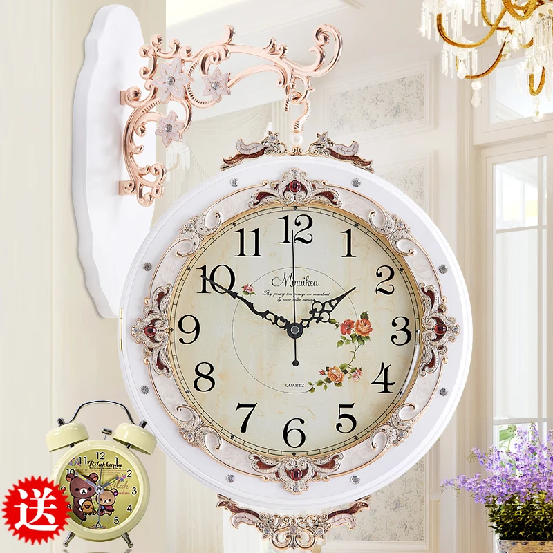 European antique double-sided living room wall clock large mute fashion garden simple creative modern quartz