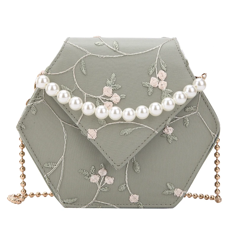 

New Hexagon Style Lace embroidery Bag Designer Handbag 2019 Shoulder Messenger Bag High-quality PU leather Crossbady Bags