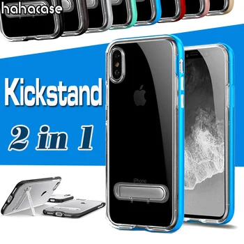 

50pcs Hybrid Hard PC Frame Protective Back Case With Plastic Stand Holder For iPhone 11 Pro Max XS XR X 8 7 6 6S Plus Cover