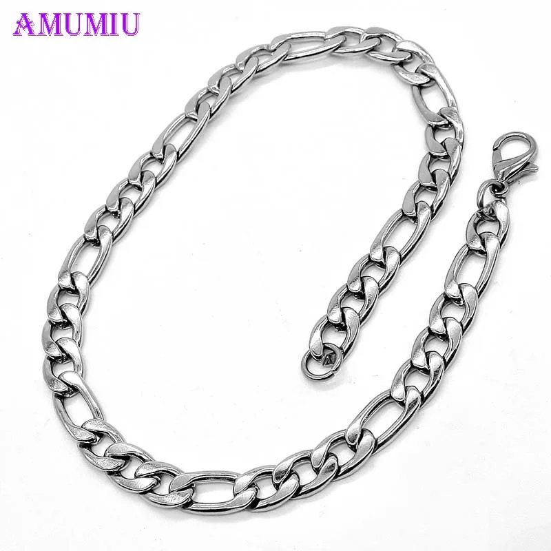 AMUMIU Jewelry Men Bracelet Cuban links & chains Stainless Steel Bracelet for Bangle Male Accessory Wholesale B004 Fashion Jewelry