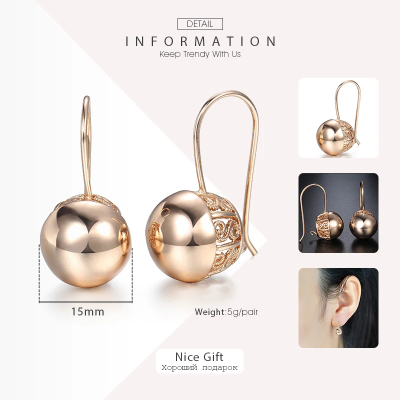 Cut Out Ball Zircon Dangle Earrings for Women Girls 585 Rose Gold Color Wedding Party Jewelry Gifts dangle earrings,drop earrings,pendant earrings,long earrings