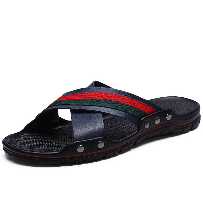 Beste YEINSHAARS Merk 2019 Zomer Mannen Slippers Lederen Kruis Riem Strand Water Schoenen Mannen Hoge Kwaliteit Slippers Big Size 38 47