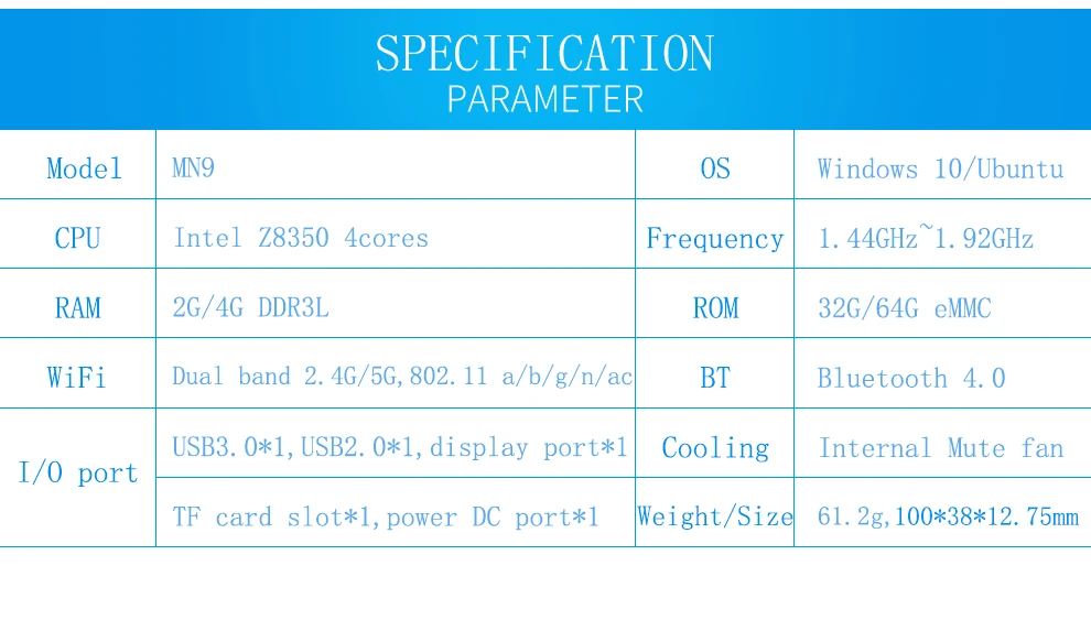 Оригинальный BBen мини MN9 ПК Intel Z8350 Quad-Core DDR3L 4 ГБ/64 ГБ Оперативная память/Встроенная память Windows10 компьютер мини-палки для office для дома