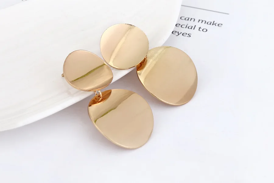 9 Punk Double Circle Metal Round Coin Disc Dangle Earrings For Women Gold Silver Jewelry Simple Geometric Drop Dangle Earrings