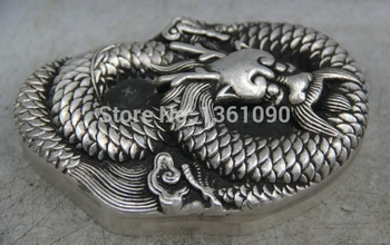 

xd 00941 5" Ancient China Chinese Dynasty Palace Silver dragon plate inkstone inkslab