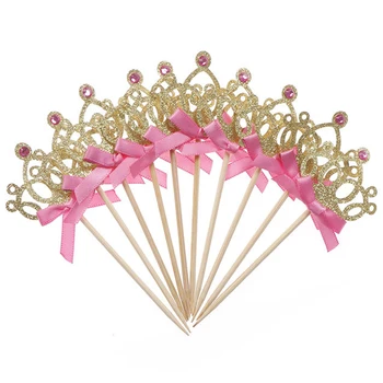 

10pcs/lot 1st Birthday Party Decoration Toys Hat Children Party Toy Multi color Cupcake Toppers Princess Crown Hat Toys For Kids