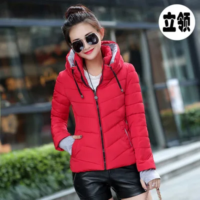 YYFS, зимняя женская куртка размера плюс, женские парки, плотная верхняя одежда, пальто с воротником-стойкой, короткие женские тонкие хлопковые топы - Цвет: Красный