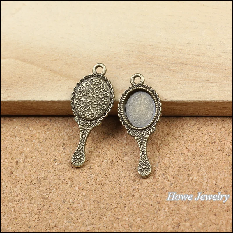 

Wholesale 24 pcs quality Antique bronze Mirror Frame Pendant Alloy DIY Fashion charm Bracelet Necklace Jewelry Accessories