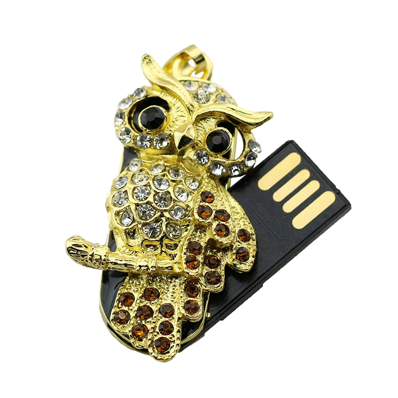 Золотистые и Серебристые алмазные флэшки хрустальное кольцо сова Usb флэш