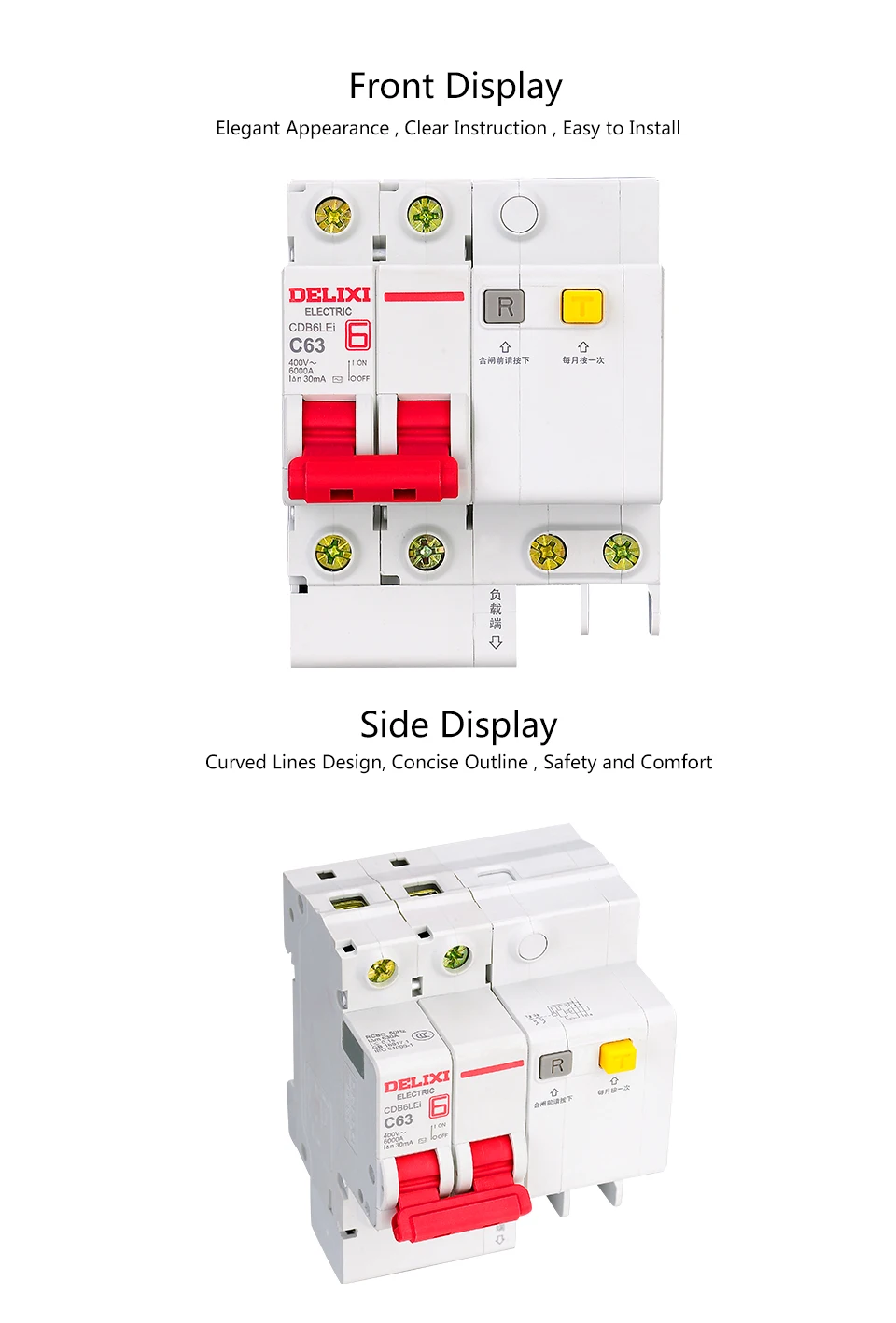 DELIXI CDB6iLE 2P Residual current 400V 10A 16A 20A 25A 32A 63A C curve Circuit breaker Overload Short Leakage protection RCBO