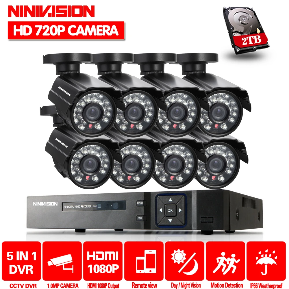 2 ТБ HDD 8CH 1080P AHD kit 2000tvl система видеонаблюдения 1080p HDMI DVR 1.0MP 720p камера IR