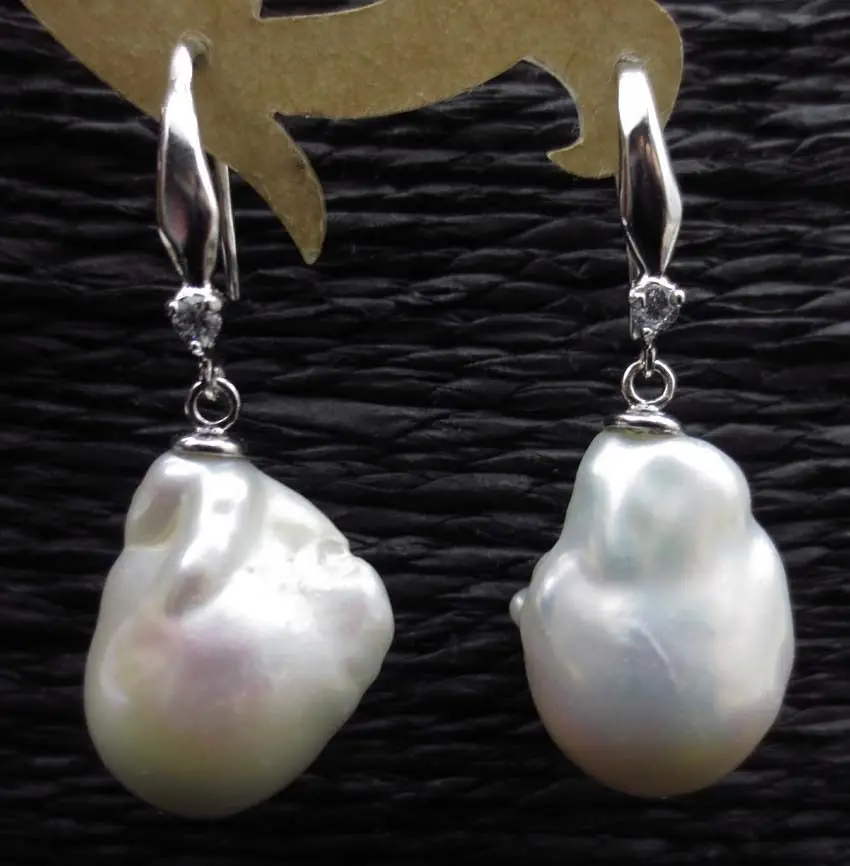 

hot sell new - baroque 13.5mm nucleated genuine freshwater pearl earring dangle