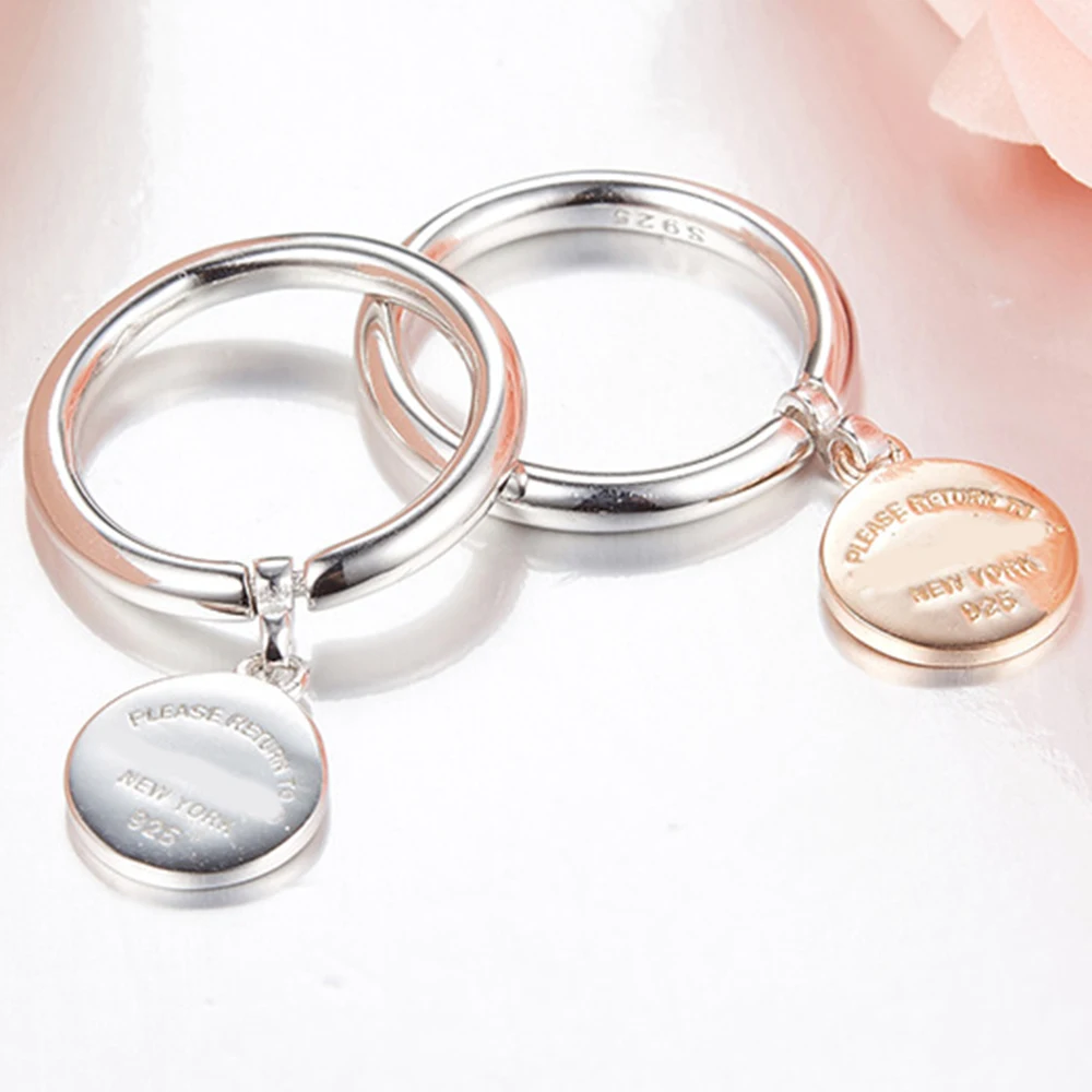 

Brand Sterling Silver 925 Wedding Rings For Women Round Tag Ring Jewelry Bague Bijoux Femme Engagement ring Accessories w/logo