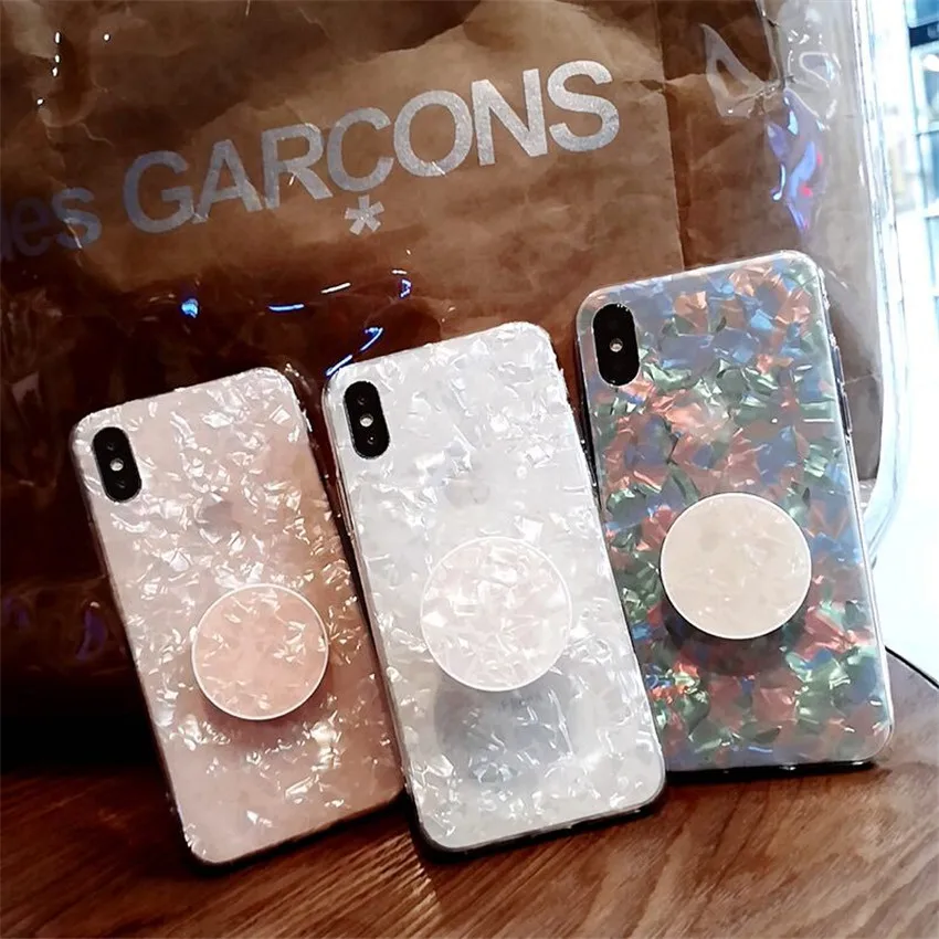 

For Samsung Galaxy S8 Plus S9Plus S10 S10PLUS S7 Edge Glitter Shell Pink Bling Silicone Grip Stand Holder Clear Soft Phone Case