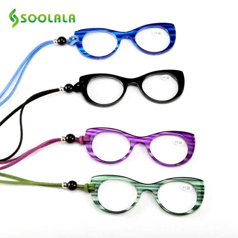 SOOLALA Hanging Neck Reading Glasses Men Women Hyperopia Presbyopic Glasses Cat Eyes Reading Glasses +1.0 1.5 2.0 2.5 3.0 3.5