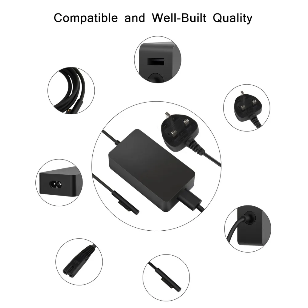 SuperNight 15V 2.58A 44W Power Supply Adapter for Microsoft Surface Laptop Pro 3 4 5 Book AC DC Switching Charger with USB Port (6)