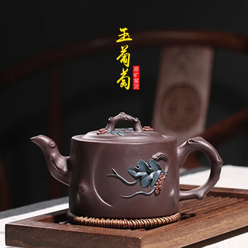 

Yixing recommended a substituting undressed ore jade grape purple clay pot full handmade zhi-gang cao teapot tea set