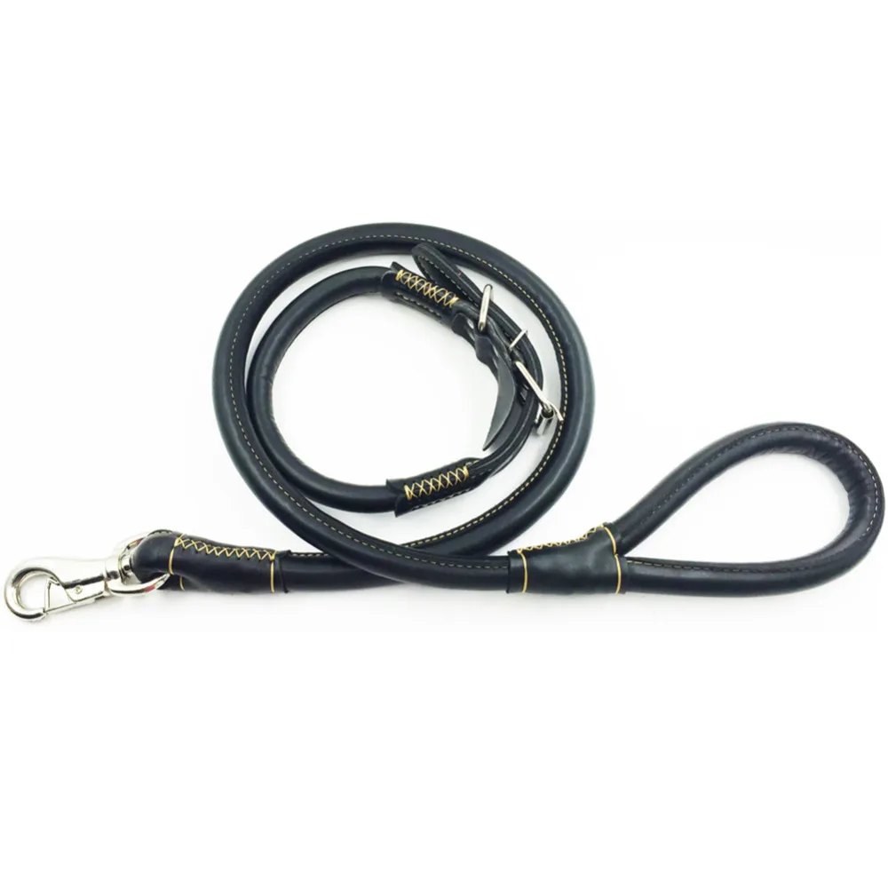 Luxury Heavy Duty Leather Dog Leash Collar Walking Training Leads for