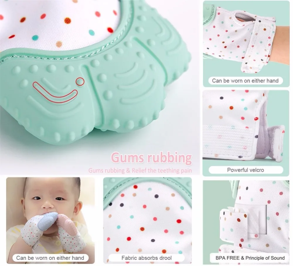 Перчатки для новорожденных, силиконовые детские рукавицы для прорезывания зубов, перчатки для прорезывания зубов, конфетная обертка, звуковой Прорезыватель зубов