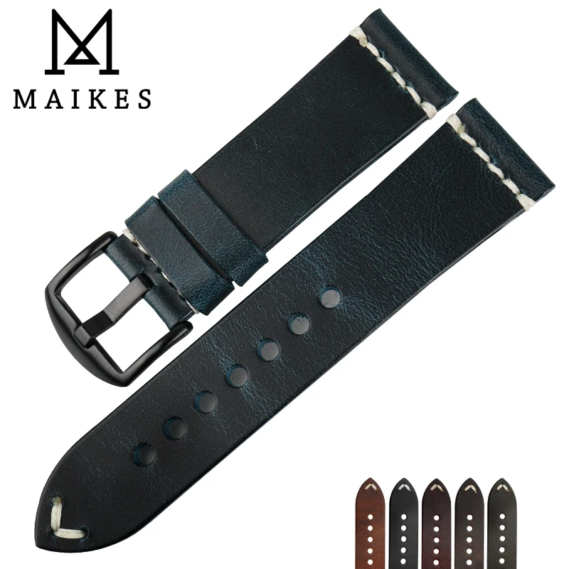 Ремешок для часов MAIKES из вощеной кожи винтажный синий браслет Omega MIDO аксессуары 20