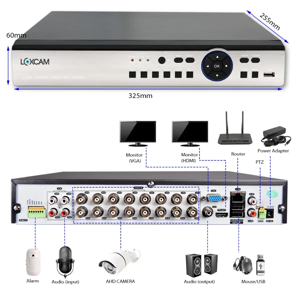 LOXCAM h.265+ 16Ch AHD 5MP 2592*1944 CCTV DVR рекордер 16ch 4MP AHD CVI TVI NVR видео наблюдение dvr P2P Onvif Удаленный просмотр