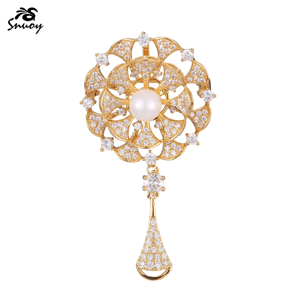 

Snuoy Fashion Flower Brooches For Women and Pins Golden Zircon Brooch for Friends Gifts Shirt Suit Accessories