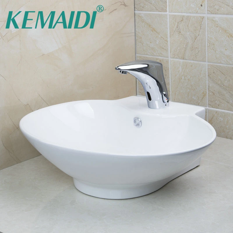 Kemaidi White Ceramic Round Bathroom Sinks Countertop Bowl Sinks