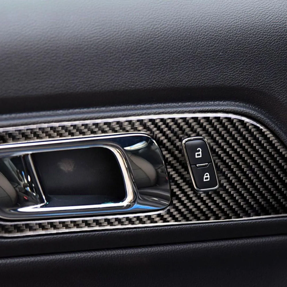 

For Ford Mustang Carbon Fiber Interior Door Handles Door Bowl Decorative Cover Trim Car Styling Sticker Auto Accessories