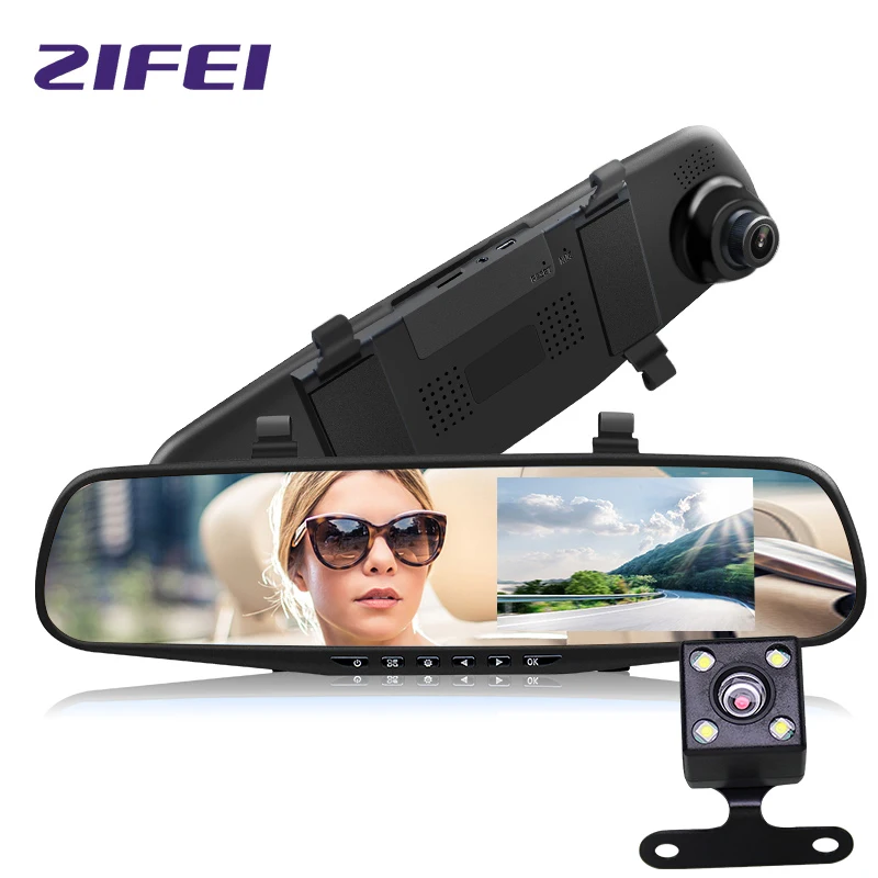 ZIFEI Full HD 1080 P Автомобильный Dvr камера Авто 4 3 дюймов зеркало заднего вида цифрового