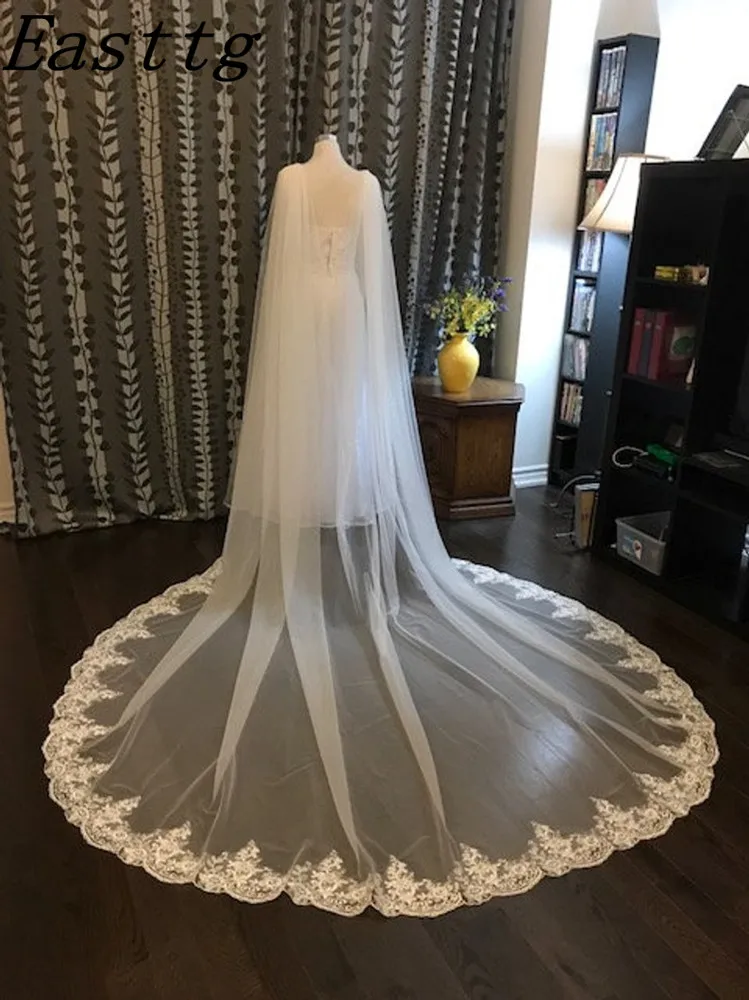 

New Arrival White/Ivory Wedding Cape Veil Bridal Cloak Lace Shawl 108"W x 120" (3 meter) Cathedral Long Wedding Accessories