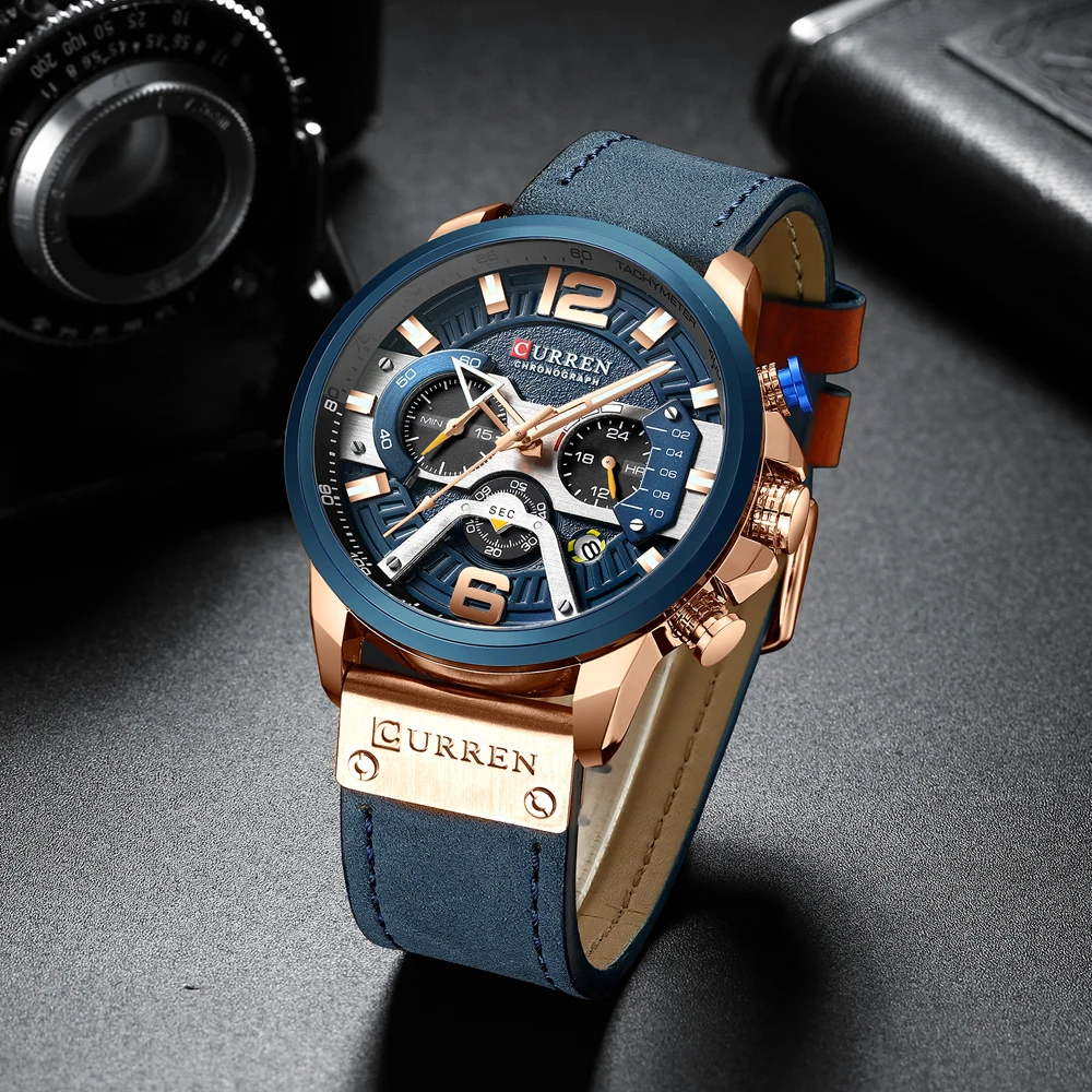 high qualtiy Curren Mens Watches Top Brand Luxury Chronograph Men Watch Leather Luxury Waterproof Sport Watch Men Male Clock Man Wristwatch drop shipping (24)
