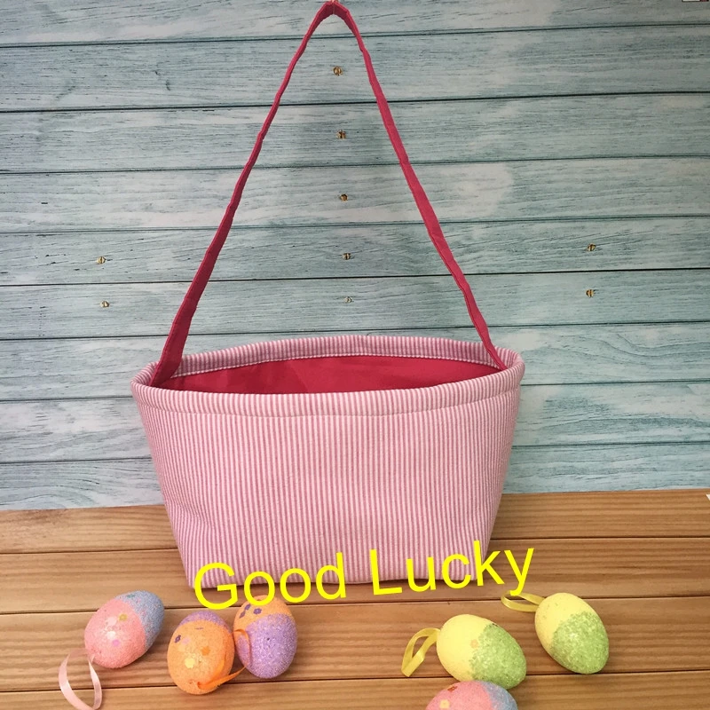 Blue Stripe Easter Basket for Kids Bunny Bag for Easter