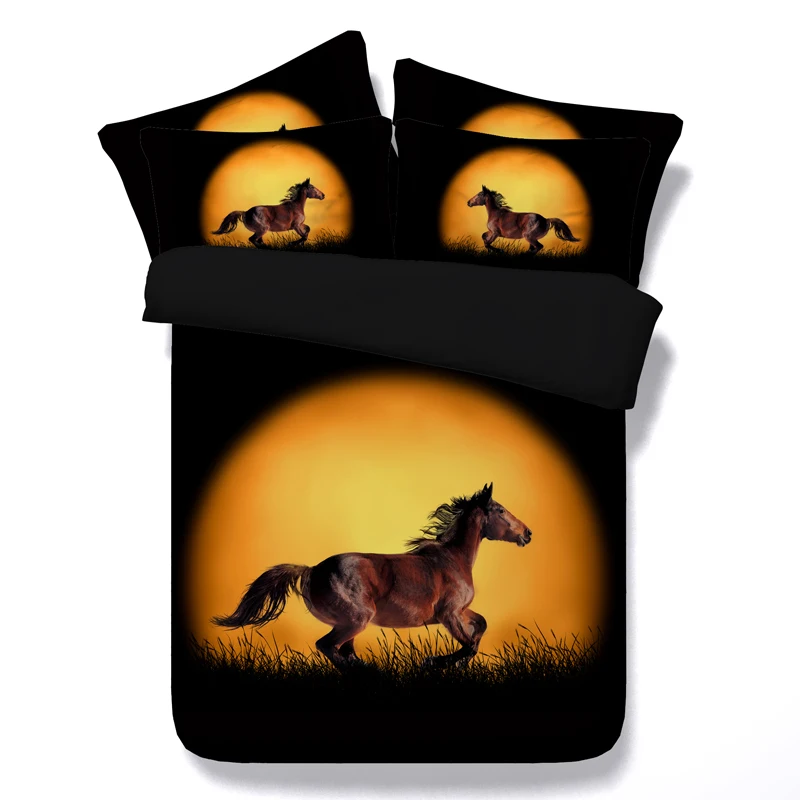 

Horse bedding sets 3d sunset bed linens girl boys queen twin full king size duvet quilt cover 3/4 pieces bed spreads 500tc gifts