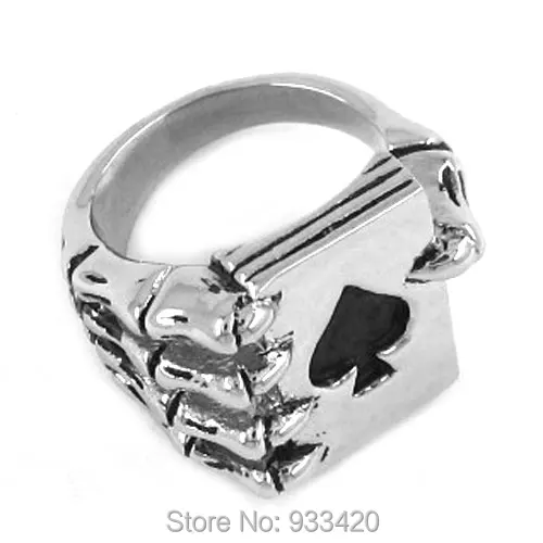 Free shipping! Claw Spades Poker Ring Stainless Steel Jewelry Cool Tribal Ace of Spades Biker Ring Gothic Men Ring SWR0186B