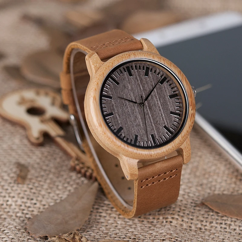 BOBO BIRD V-A18 Top Brand Wood Watches Men Casual Bamboo Quartz Wristwatch Leather Strap Relogio Masculino Hombre