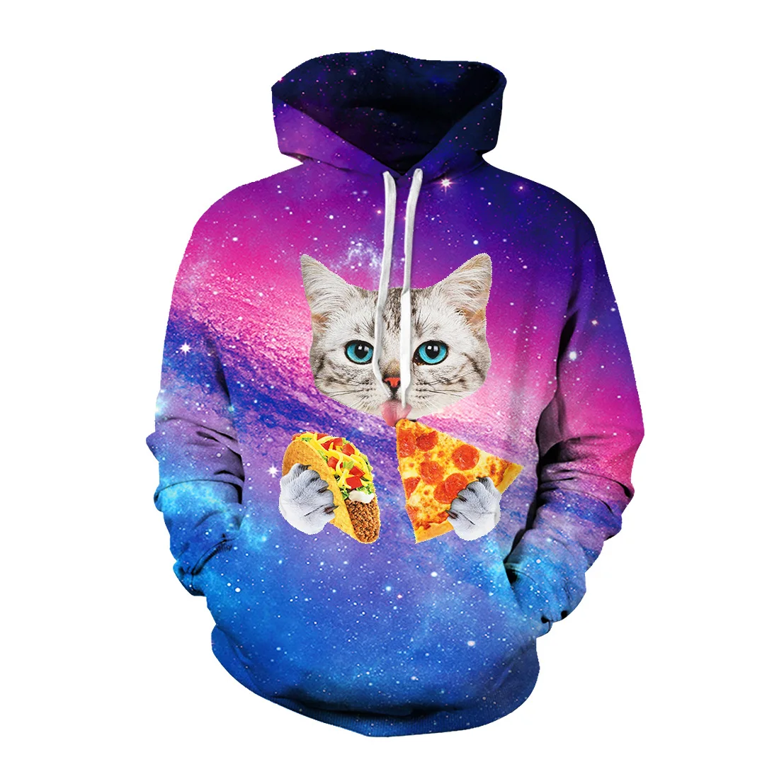 New Fashion Women/Men 3D Print Galaxy Cat Pizza Graphic Stamp Hoodies