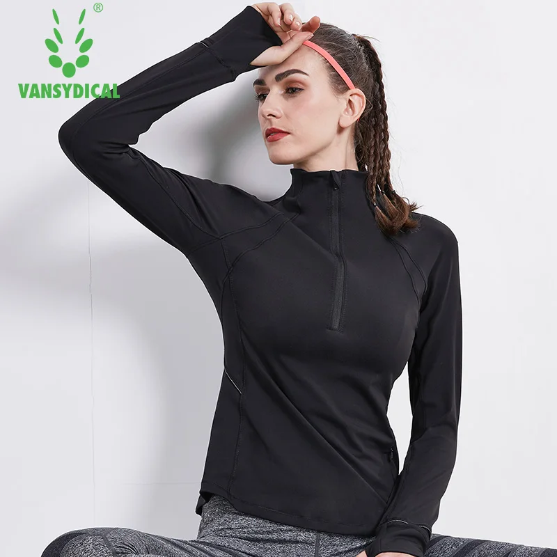 

Womens Slim Yoga Shirts Breathable Running Gym Tops Stand Collar Cycling Training T-Shirt Long Sleeve Zipper Sportswear