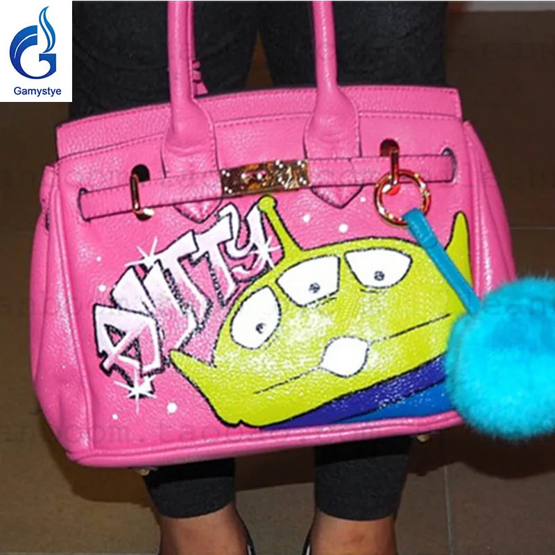 

Women Togo Leather Handbags Gold Hardware Custom Hand Painted Graffiti Bags Crossbody Bags For Women 2018 Clutch Bag Female Y
