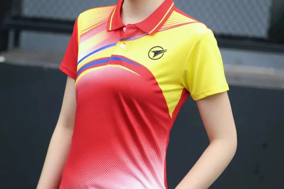 Спортивный бренд быстросохнущая дышащая Бадминтон рубашка, для женщин мужчин Настольный теннис Команды Бег Фитнес упражнения Training поло