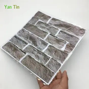 

3D Gray Stone Brick Pattern Emboss Tiles Wall Sticker Kitchen Bathroom Waist Line Tile Wall Decals Self-sticking Vinyl Art Mural
