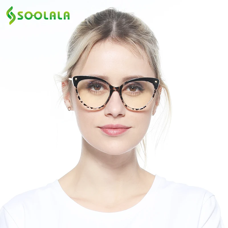 SOOLALA очки против голубого излучения компьютерные очки TR90 кошачий глаз синий светильник блокирующий женские полуоправы очки против усталости глаз очки