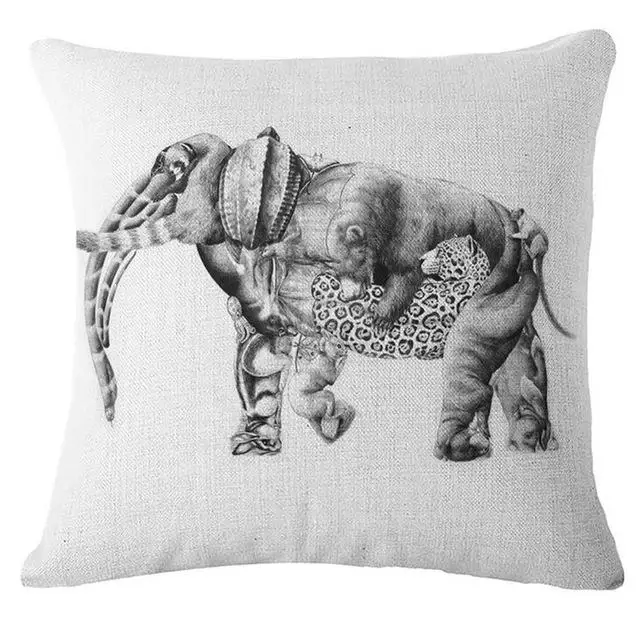 Nordic Household Cartoon Cushion Home Decor Cojines Funny Elephant Print Linen Throw Bread Pillow Round Gift Coussin Emoji