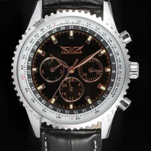 Jargar Automatic Men Watch Black Genuine Leather Strap Mechanical Wristwatches with Gift Box