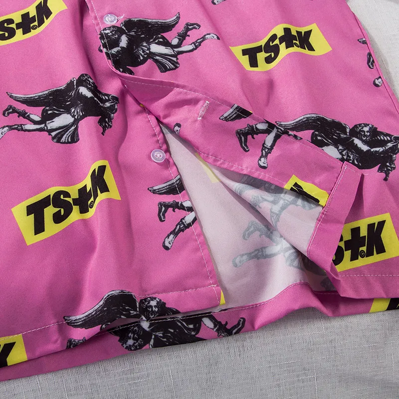 Turn-down Collar Hawaii Style Men's Shirts 2018 Summer Pink Gun Full Printing Casual Shirt Men