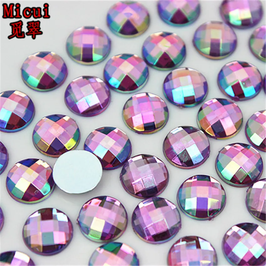 Micui 6/8mm Crystal AB Round Acrylic Nail Rhinestones Flatback Glue On Non Hotfix Stones Appliques For Craft DIY Nail Art MC341