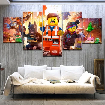 

5 Pieces Lego Movie Kids Canvas Poster Wall Art Modular Pictures Home Decor Wall Pictures For Living Room Oil Cuadros Decoracion